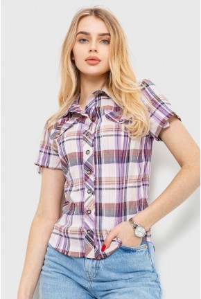 Рубашка женская в клетку, цвет сиренево-бежевый, 230R061-11