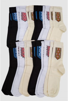 Комплект шкарпеток чоловічих, вишиванка 12 пар, колір білий;світло-бежевий;чорний;, 151R12B-48