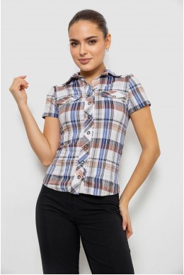 Рубашка женская в клетку, цвет молочно-синий, 230R061-11