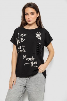 Футболка жіноча з принтом, колір чорний, 244R3011