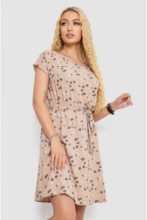 Платье с принтом жатка, цвет бежево-черный, 214R0225-6