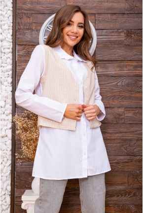 Жіноча сорочка, з жилетом в біло-бежеву смужку, 119R320-1
