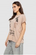 Футболка жіноча з принтом, колір бежевий, 244R3011 - фото № 2