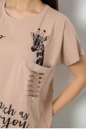 Футболка жіноча з принтом, колір бежевий, 244R3011 - фото № 4