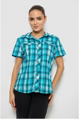 Рубашка женская в клетку, цвет бирюзовый, 230R061-11