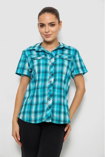 Рубашка женская в клетку, цвет бирюзовый, 230R061-11