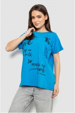 Футболка жіноча з принтом, колір блакитний, 244R3011