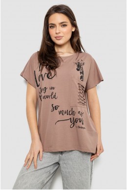 Футболка жіноча з принтом, колір мокко, 244R3011