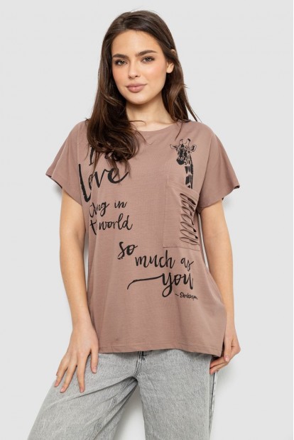 Футболка жіноча з принтом, колір мокко, 244R3011