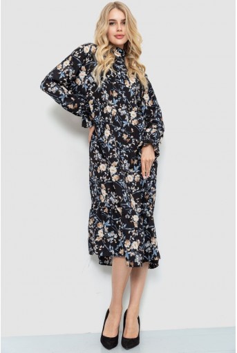 Купить Платье свободного кроя с цветочным принтом, цвет черно-бежевый, 204R201 - Фото №2