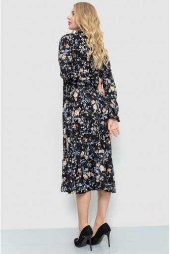 Купить Платье свободного кроя с цветочным принтом, цвет черно-бежевый, 204R201 - Фото №4