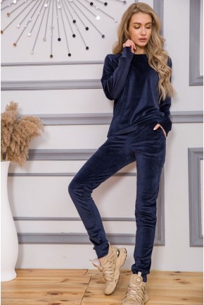 Жіночий велюровий костюм штани + кофта колір Темно-синій 102R272-1