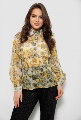 Блуза женская с принтом шифоновая, цвет горчичный, 230R1502-1