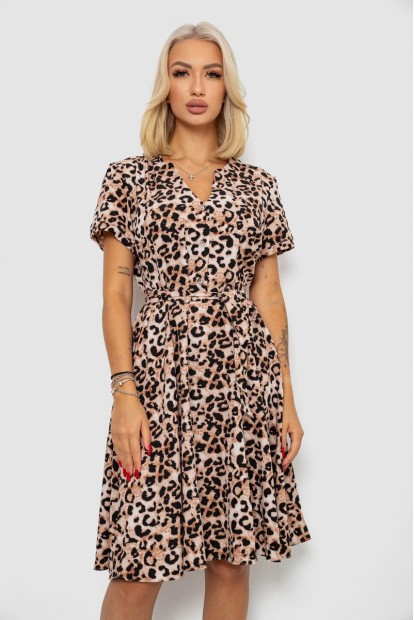 Платье софт с принтом, цвет бежево-черный, 230R0032-4