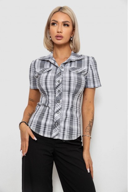 Сорочка жіноча в клітинку  -уцінка, колір біло-чорний, 230R065-U-22