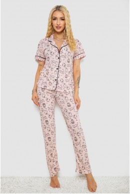 Пижама женская с принтом  -уценка, цвет пудровый, 243R7085-U-1