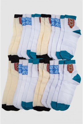 Комплект носков женских, вышиванка 12 пар, цвет бело-бирюзовый;кремово-черный;синий;, 151R12B-49