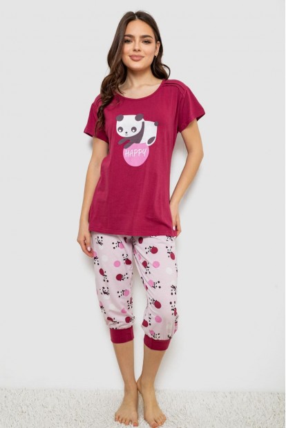 Жіноча піжама з принтом  -уцінка, колір бордовий, 243R1602-016-U-2