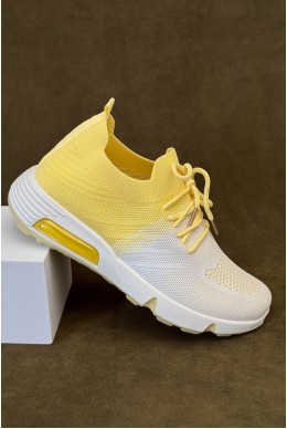 Кроссовки женские текстиль, цвет бело-желтый, 243RA33
