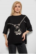 Футболка женская с принтом, цвет черный, 244R2016 оптом - фото № 0