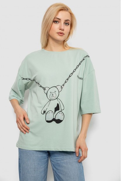 Футболка женская с принтом, цвет оливковый, 244R2016