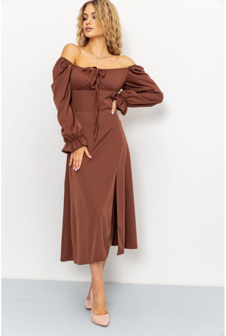 Купити Сукня однотонна, колір коричневий, 176R1037 - Фото №2