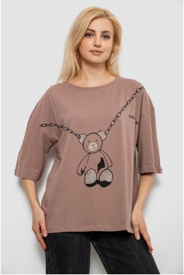 Футболка женская с принтом, цвет мокко, 244R2016