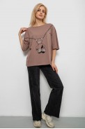 Футболка жіноча з принтом, колір мокко, 244R2016 - фото № 1
