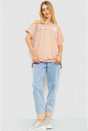Костюм женский повседневный футболка+джинсы, цвет бежево-голубой, 117R754020