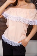 Нарядная блуза без рукавов с кружевом, персикового цвета, 119R1540-1