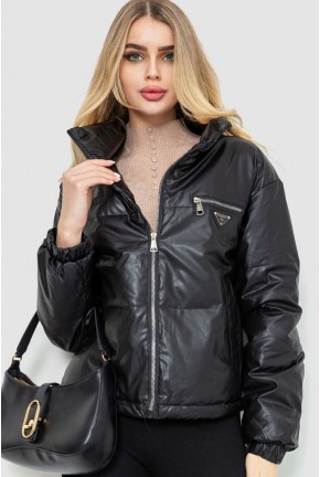 Куртка женская из мягкой экокожи, цвет черный, 186R095