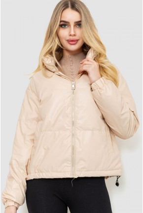Куртка женская из мягкой экокожи, цвет светло-бежевый, 186R095