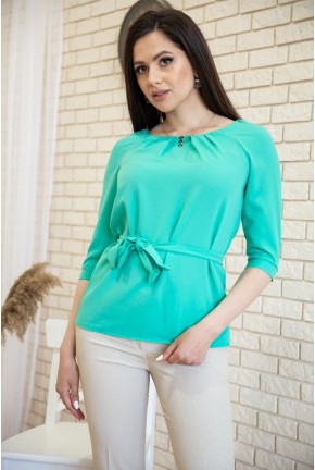 Блузка с рукавами 3/4 и поясом, цвет Зеленый, 172R1-1