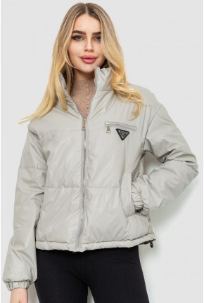 Куртка женская из мягкой экокожи, цвет светло-серый, 186R095