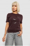Жіноча футболка з принтом, колір шоколадний, 241R120 - фото № 0