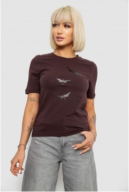 Жіноча футболка з принтом, колір шоколадний, 241R120