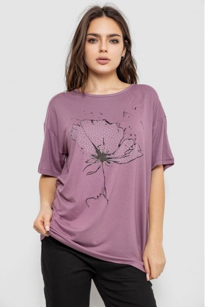 Футболка жіноча з принтом, колір сливовий, 244R602
