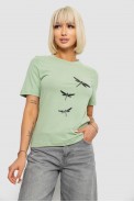 Жіноча футболка з принтом, колір оливковий, 241R120 - фото № 0