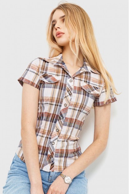 Сорочка жіноча в клітку  -уцінка, колір бежево-сірий, 230R061-11-U-30