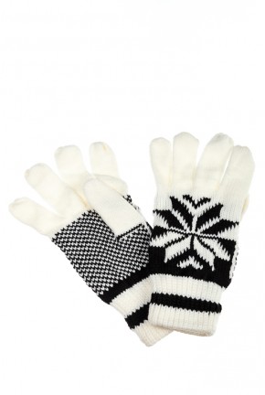 Перчатки вязаные теплые двухсслоенные женские AG-0008318 принт снежинка Бело-черный