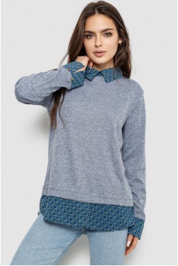 Блуза-обманка, цвет серо-синий, 230R542-3