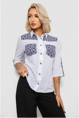 Рубашка классическая с принтом, цвет бело-синий, 230R7214