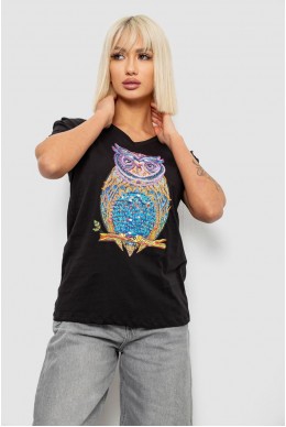Футболка жіноча з принтом, колір чорний, 244R2804