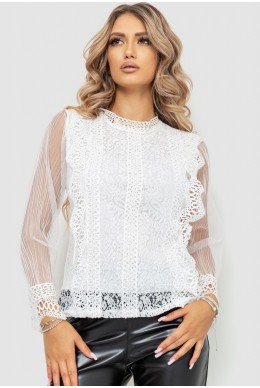 Блуза женская гипюровая классическая  -уценка, цвет белый, 204R150-U-2