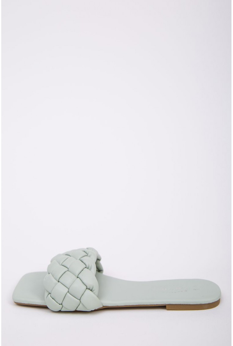 Купити Жіночі шльопанці з плетеним верхом, оливкового кольору, 199RX9-1 - Фото №3