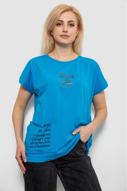 Футболка женская с принтом, цвет бирюзовый, 244R3017