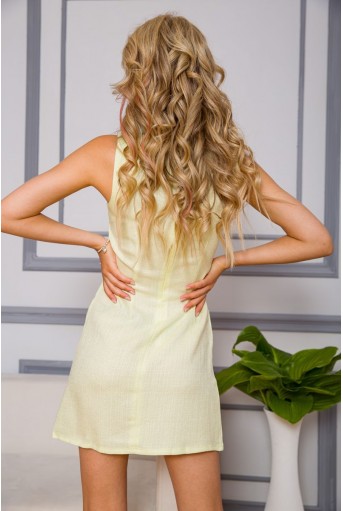 Купить Короткое платье из льна, с цветами Маки, цвет Лимонный, 172R019-1 - Фото №4