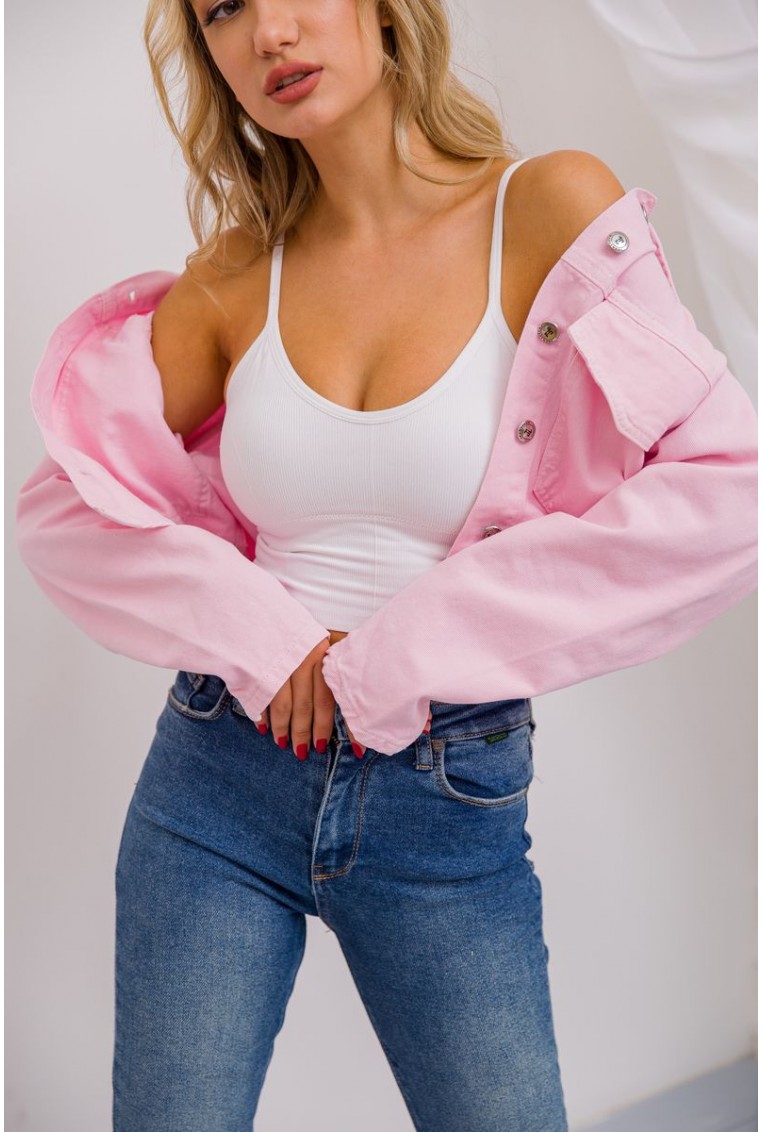 Купить Джинсовая куртка женская, цвет розовый, 157R305 - Фото №1
