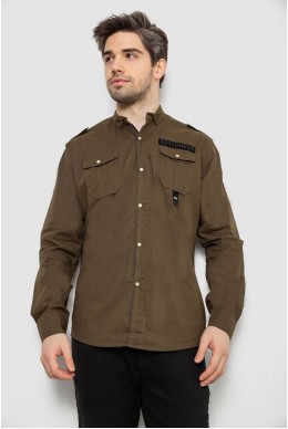 Сорочка чоловіча однотонна з принтом, колір хакі, 186R02
