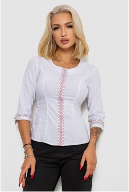 Блуза классическая с вышивкой  -уценка, цвет белый, 230R03-1-U-2